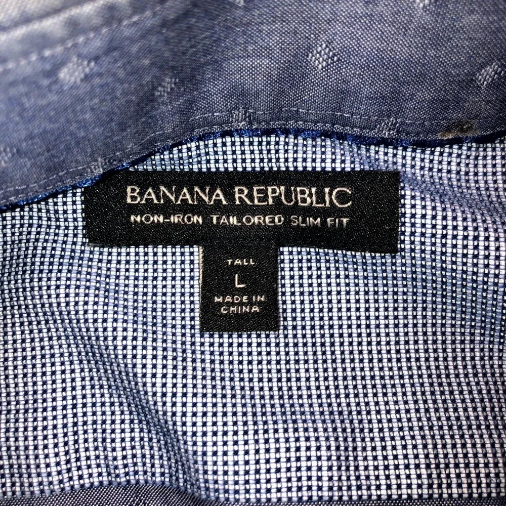 Banana Republic Mens Large Tall Blue Geometric Non Iron Tailored Slim Fit Shirt